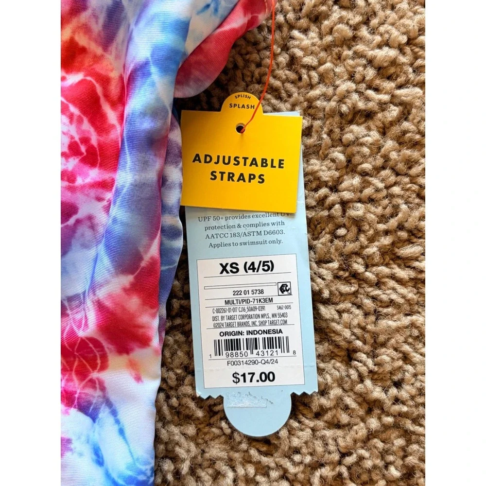 Target Cat & Jack Patriotic Tie Dye UPF50+ 1pc Swim Bathing Suit XS 4/5 NEW NWT